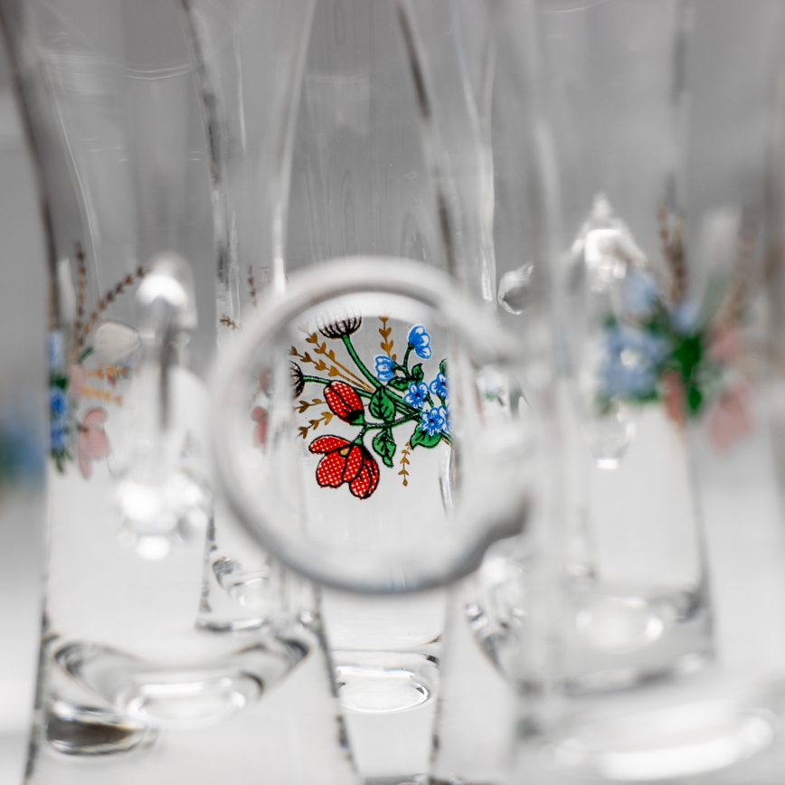 Kit 6x likörglas med handtag genomskinlig med bukettmotiv nr. 5