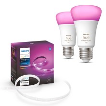 KIT - LED RGBW dimbar remsa Philips Hue WHITE AND COLOR AMBIANCE 2m LED/20W/230V + 2x LED Ljusreglerad glödlampa Philips A60 E27/9W/230V 2000-6500K