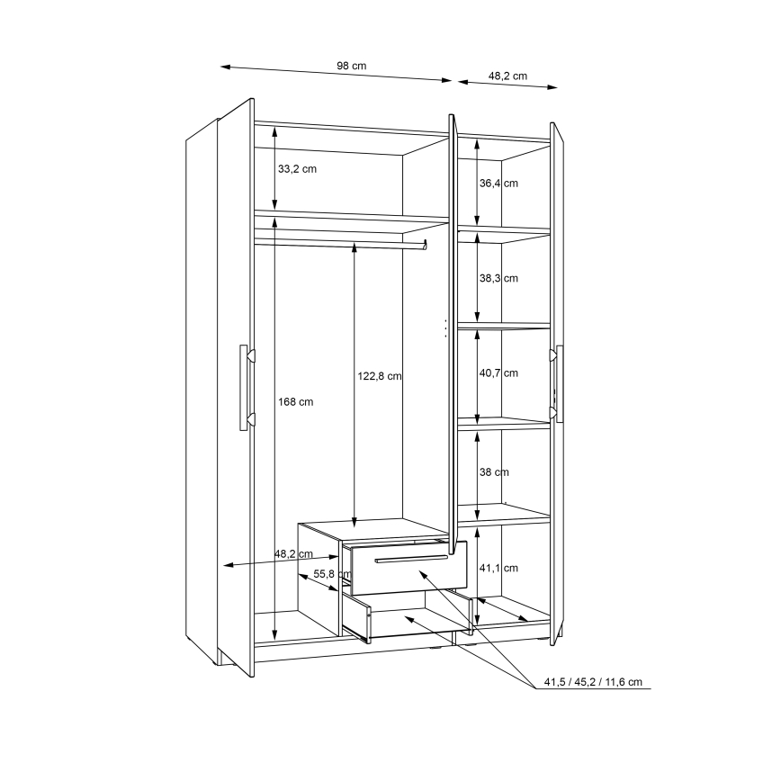 Klädskåp med spegel MARO 150x213 cm, Artisan-ek