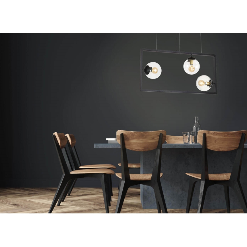 Ljuskrona med upphängningsrem REY 3xE27/7W/230V svart