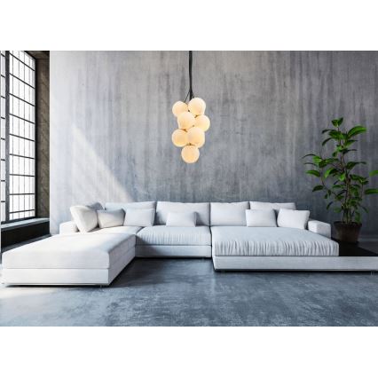 Ljuskrona med upphängningsrem GRAPES 10xE27/7W/230V brons/vit