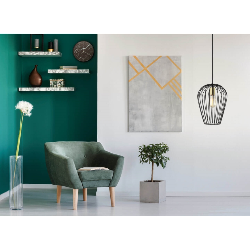 Ljuskrona med upphängningsrem BLANCHE 1xE27/11W/230V svart