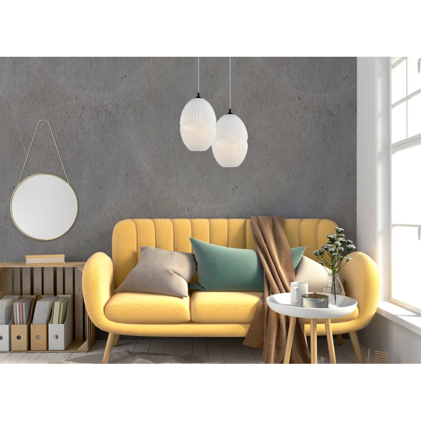 Ljuskrona med upphängningsrem ELLIPTIC 1xE27/11W/230V vit