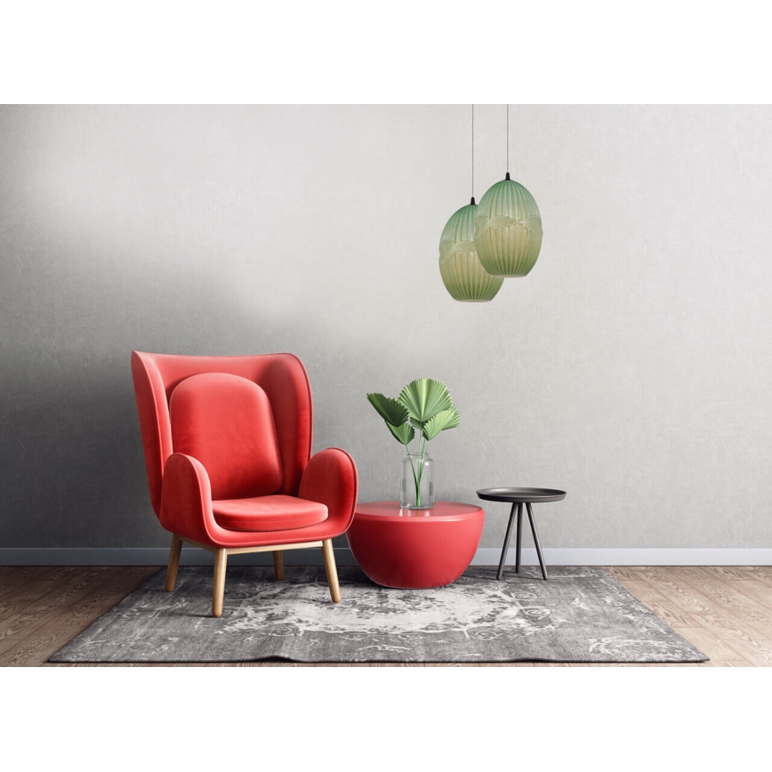 Ljuskrona med upphängningsrem ELLIPTIC 1xE27/11W/230V grön