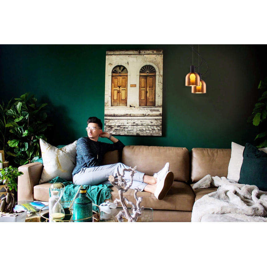 Ljuskrona med upphängningsrem FIRE 1xE27/9W/230V brun/svart