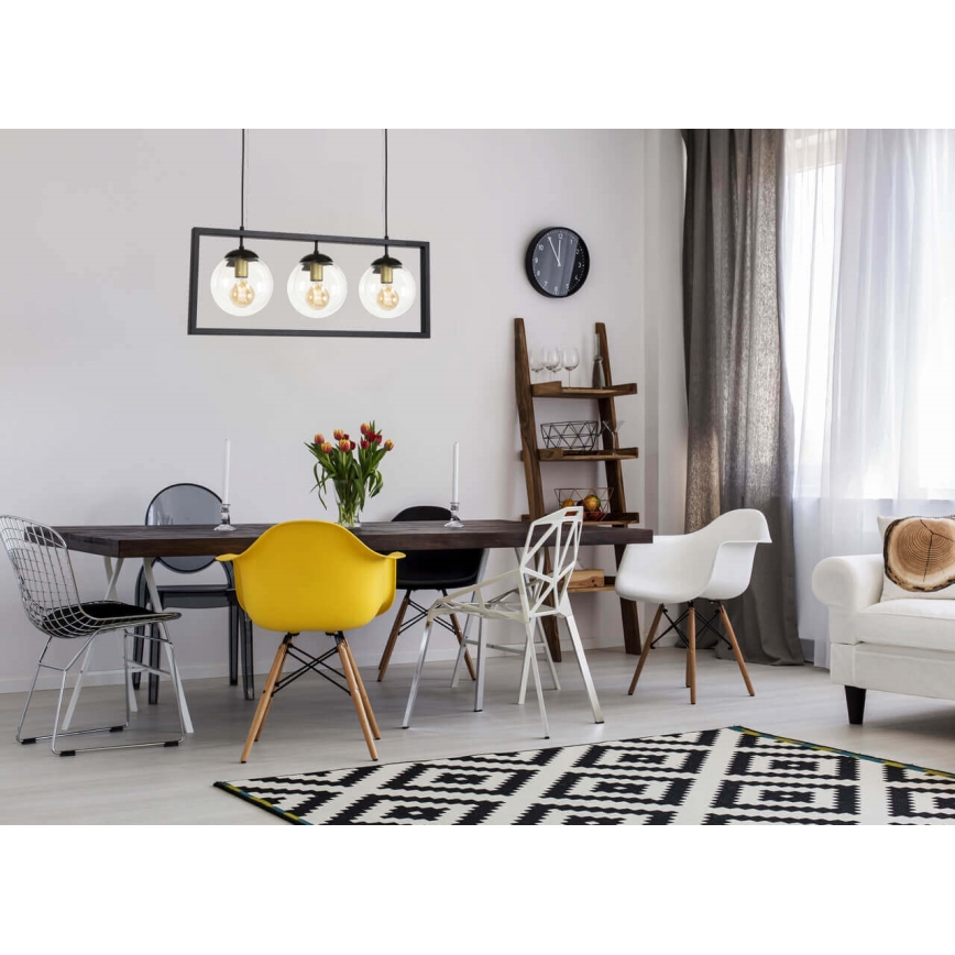 Ljuskrona med upphängningsrem REY 3xE27/7W/230V svart