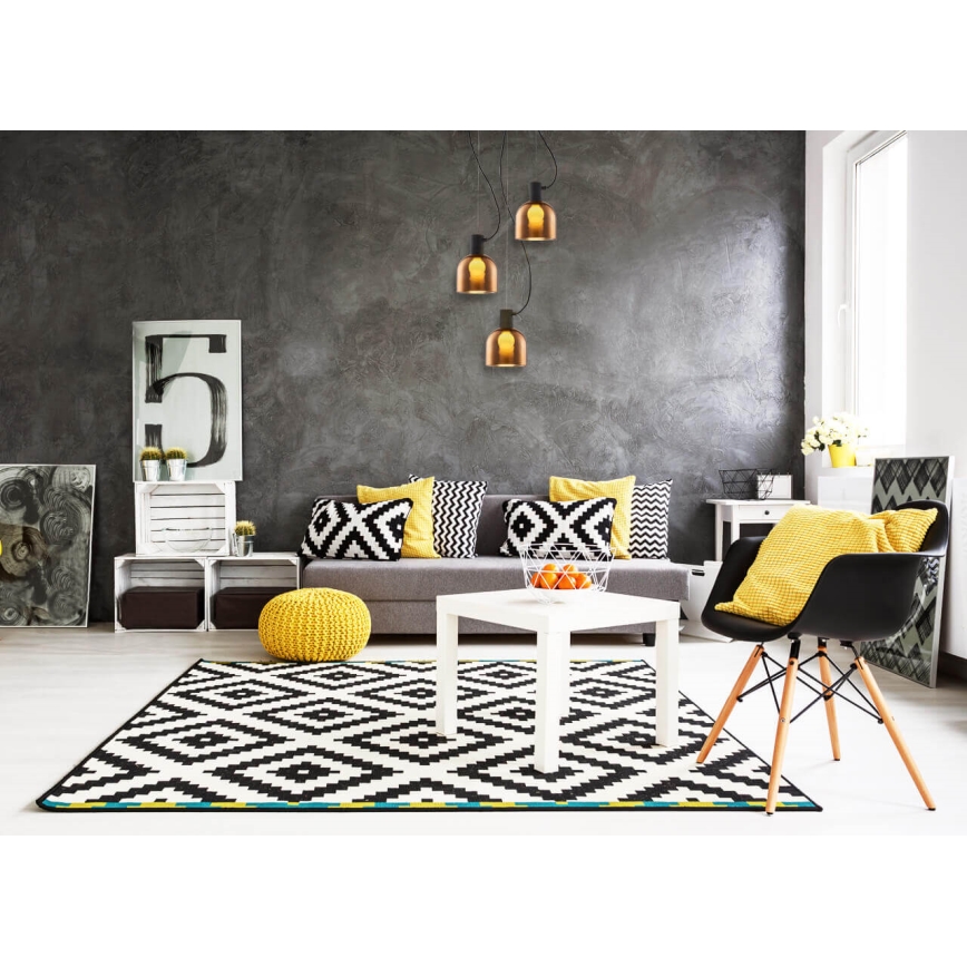 Ljuskrona med upphängningsrem FIRE 3xE27/9W/230V brun/svart