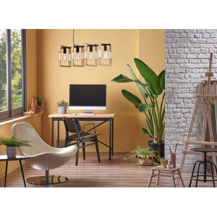 Ljuskrona med upphängningsrem SERIES 4xE27/11W/230V trä/svart