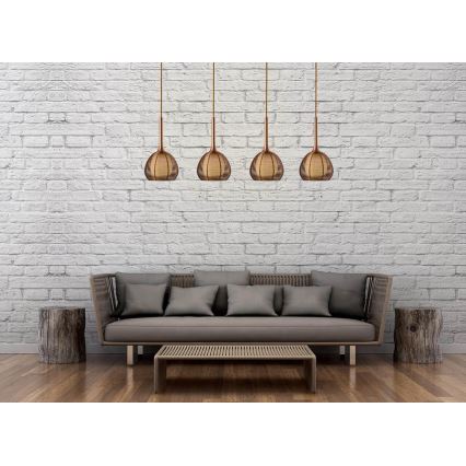 Ljuskrona med upphängningsrem NEST 4xE14/6W/230V koppar