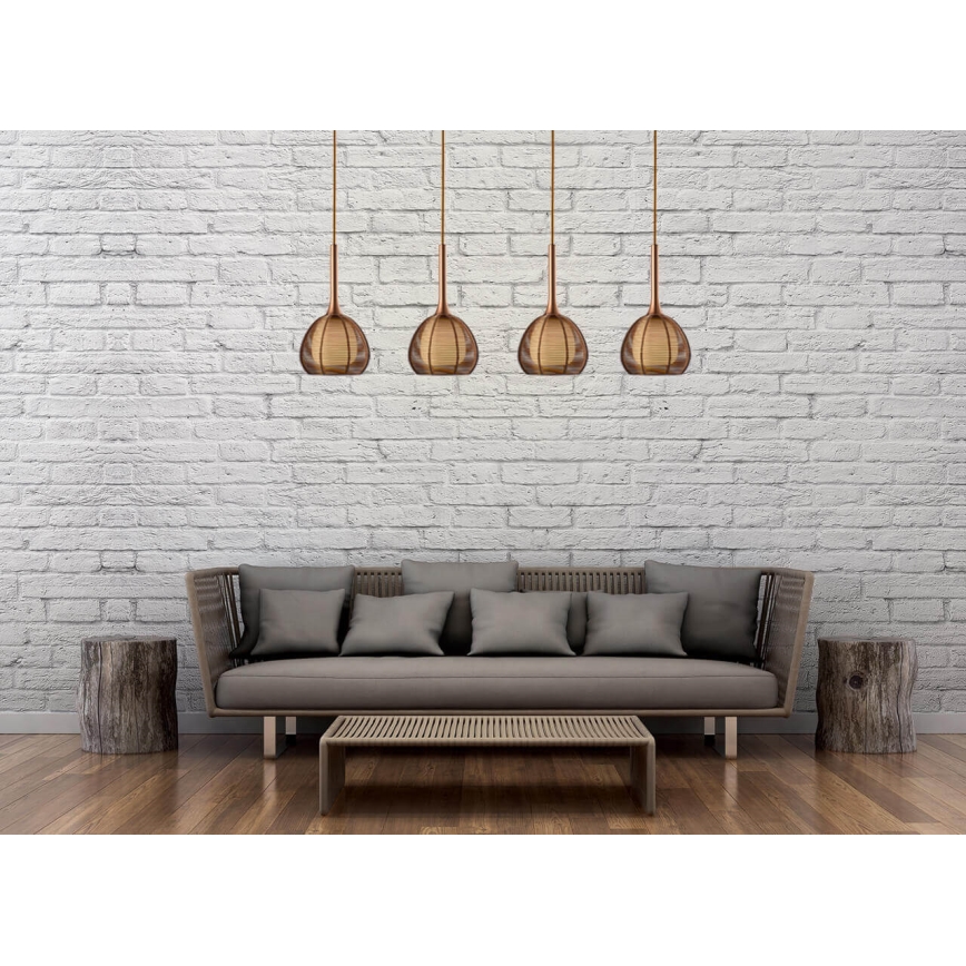 Ljuskrona med upphängningsrem NEST 4xE14/6W/230V koppar