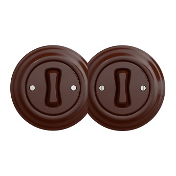 Kliklap - Dubbel retro enkelpolig strömbrytare med ram nr. 1, brun