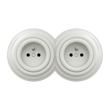 Kliklap - Dubbel retro vägguttag för hemmet med ram, 230 V, keramiskt vitt
