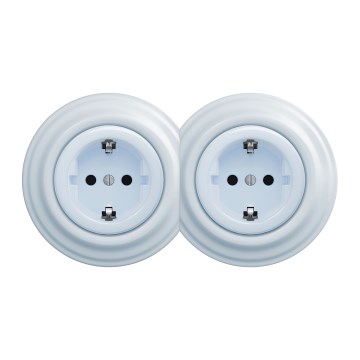 Kliklap - Dubbel retro vägguttag för hemmet med ram, SCHUKO 230 V, blå