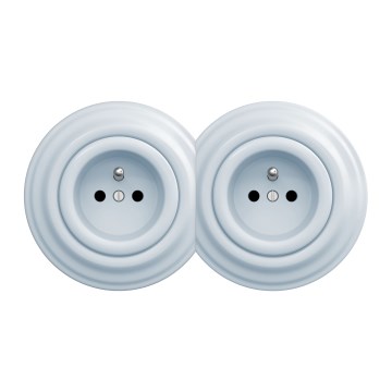 Kliklap - Dubbel uttag i retrostil med ram, 230 V, blå