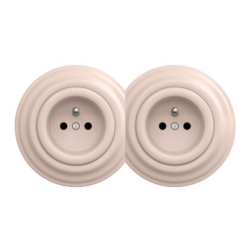 Kliklap - Dubbelt retro vägguttag för hemmet med ram 230V antikrosa