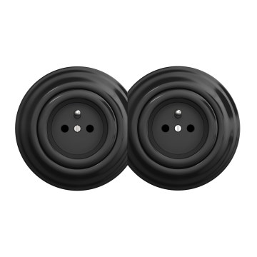 Kliklap - Dubbelt retro vägguttag för hemmet med ram nr 1, svart