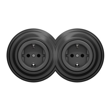 Kliklap – Dubbelt retro vägguttag med ram, SCHUKO 230 V, antracit