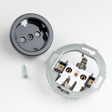 Kliklap – Dubbelt retro vägguttag med ram, SCHUKO 230 V, antracit