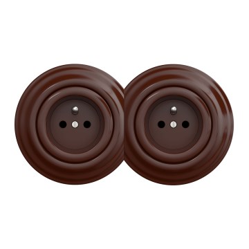 Kliklap - Dubbelt retrouttag med ram, 230 V, brunt