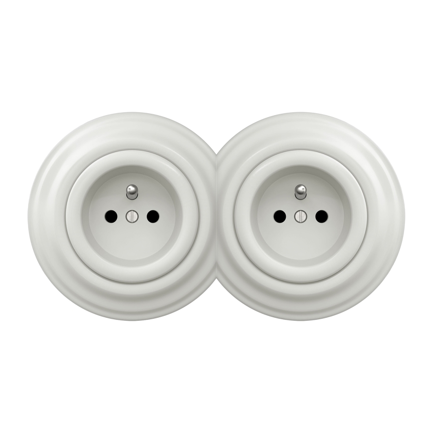 Kliklap - Dubbelt retrovägguttag med ram 230 V, vitt