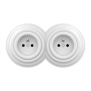 Kliklap - Dubbelt retrovägguttag med ram för hemmet, 230 V, snövitt