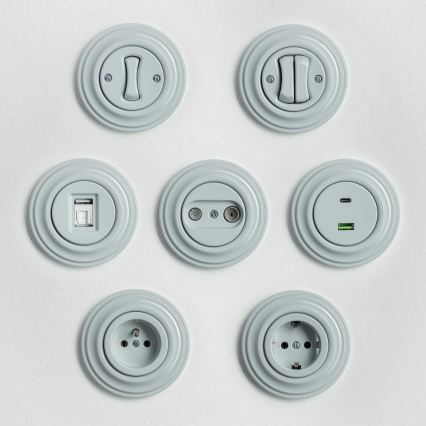 Kliklap - Retro 4-vägs strömbrytare med ram nr 7, grå