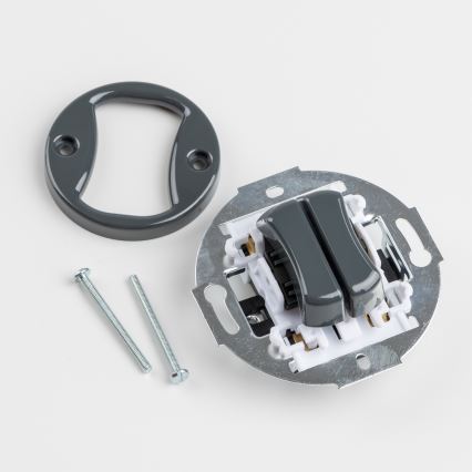 Kliklap - Retro dubbel trappbrytare med ram nr. 6+6, antracit