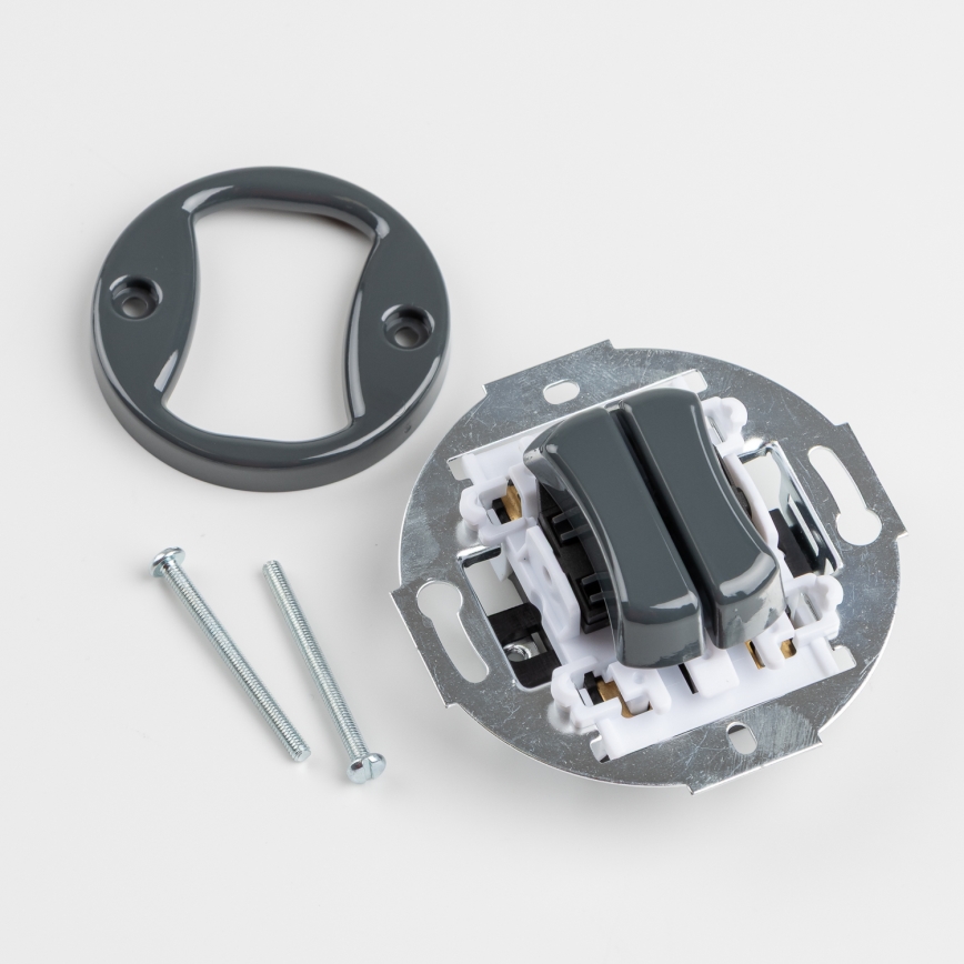 Kliklap - Retro dubbel trappbrytare med ram nr. 6+6, antracit