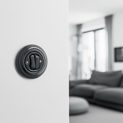 Kliklap - Retro dubbel trappbrytare med ram nr. 6+6, antracit