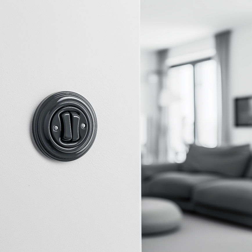 Kliklap - Retro dubbel trappbrytare med ram nr. 6+6, antracit