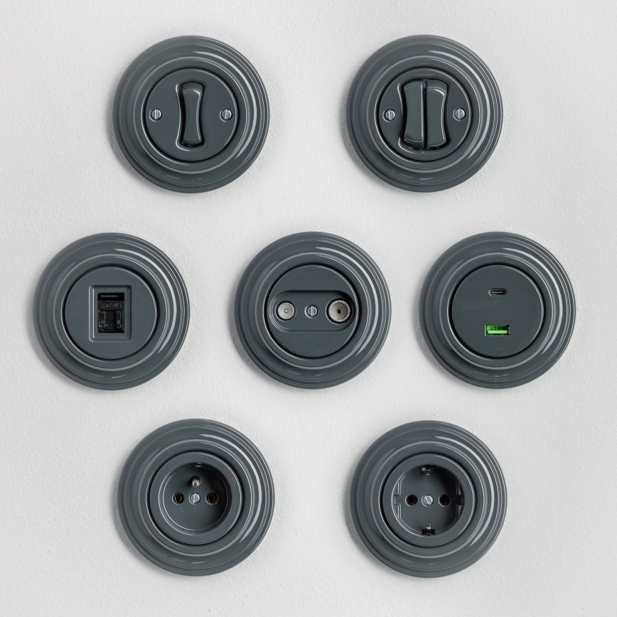 Kliklap - Retro dubbel trappbrytare med ram nr. 6+6, antracit