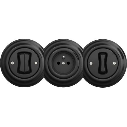 Kliklap - Retro dubbel trappströmbrytare utan ram nr 6+6 svart