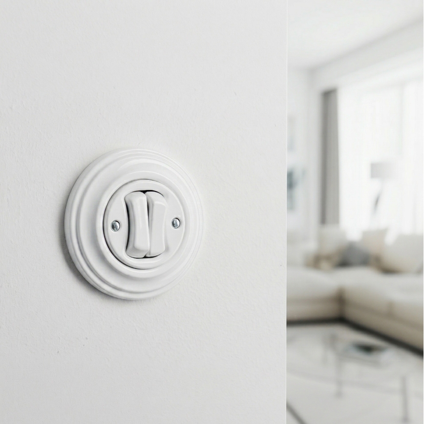 Kliklap - Retro dubbelknapp med ram, snövit