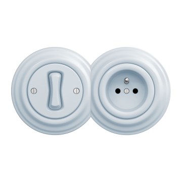 Kliklap - Retro enkelpolig strömbrytare nr 1 och 230 V-uttag med ram i blått