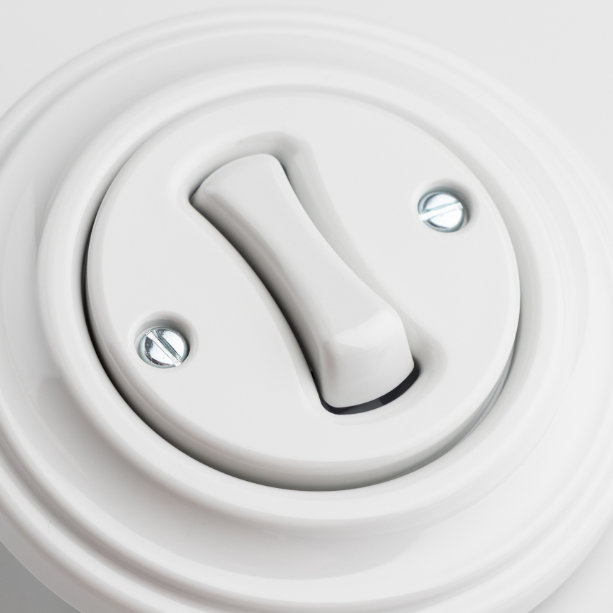 Kliklap - Retro enpolig strömbrytare med ram nr. 1, vit i keramik