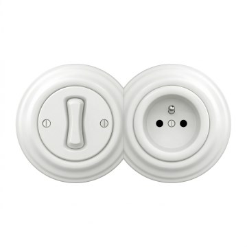 Kliklap - Retro enpolig strömbrytare nr 1 och 230 V-uttag med snövit ram