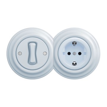 Kliklap - Retro enpolig strömbrytare nr 1 och SCHUKO-uttag 230 V med blå ram