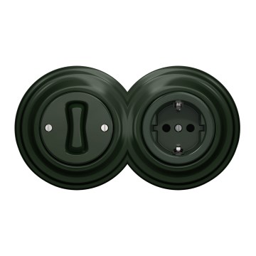 Kliklap - Retro enpolig strömbrytare nr 1 och SCHUKO-uttag 230 V med grön ram