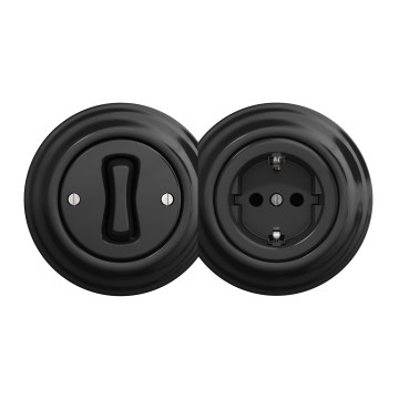 Kliklap - Retro enpolig strömbrytare nr. 1 och SCHUKO-uttag 230 V med svart ram