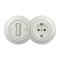 Kliklap - Retro enpolig strömbrytare nr. 1 och SCHUKO-uttag 230 V med vit keramisk ram