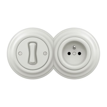 Kliklap - Retro enpolig strömbrytare nr 1 och uttag 230 V med ram i vit keramik