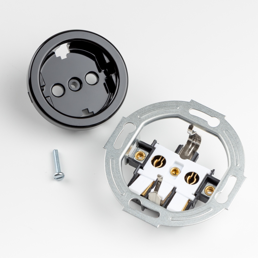 Kliklap - Retro hushållsuttag med SCHUKO-ram, 230 V/16 A, svart