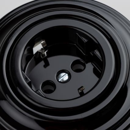 Kliklap - Retro hushållsuttag med SCHUKO-ram, 230 V/16 A, svart