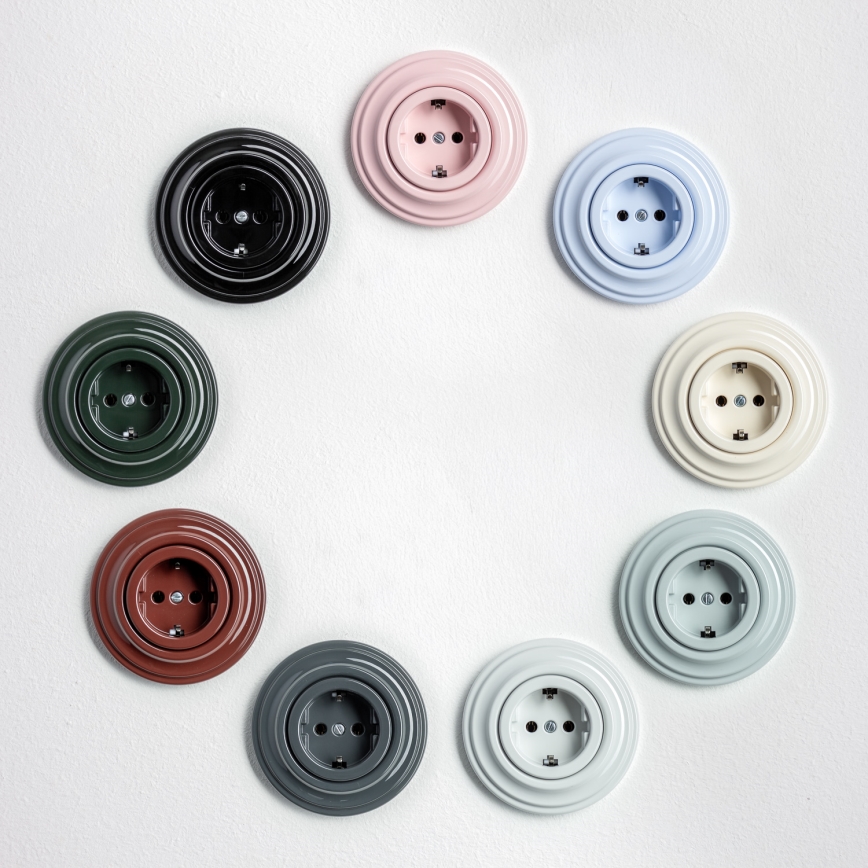 Kliklap - Retro hushållsuttag med SCHUKO-ram, 230 V/16 A, svart