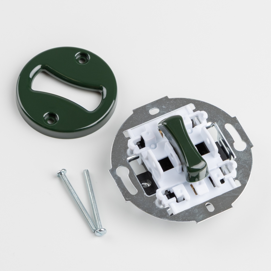 Kliklap - Retro korskopplad strömbrytare med ram nr. 7, grön