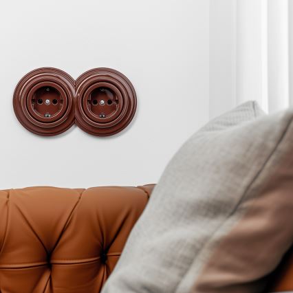 Kliklap - Retro ramlöst vägguttag för hemmet SCHUKO 230V/16A brun