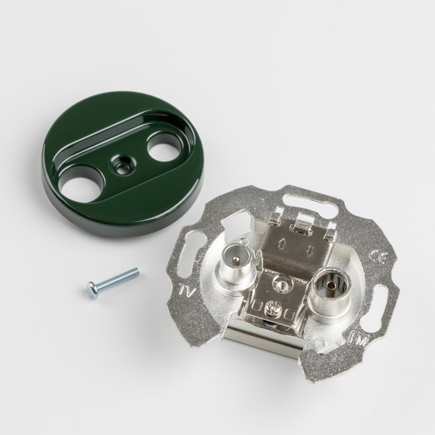 Kliklap - Retro terminerande TV- och radiouttag med ram, grön