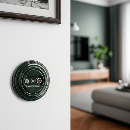 Kliklap - Retro terminerande TV- och radiouttag med ram, grön