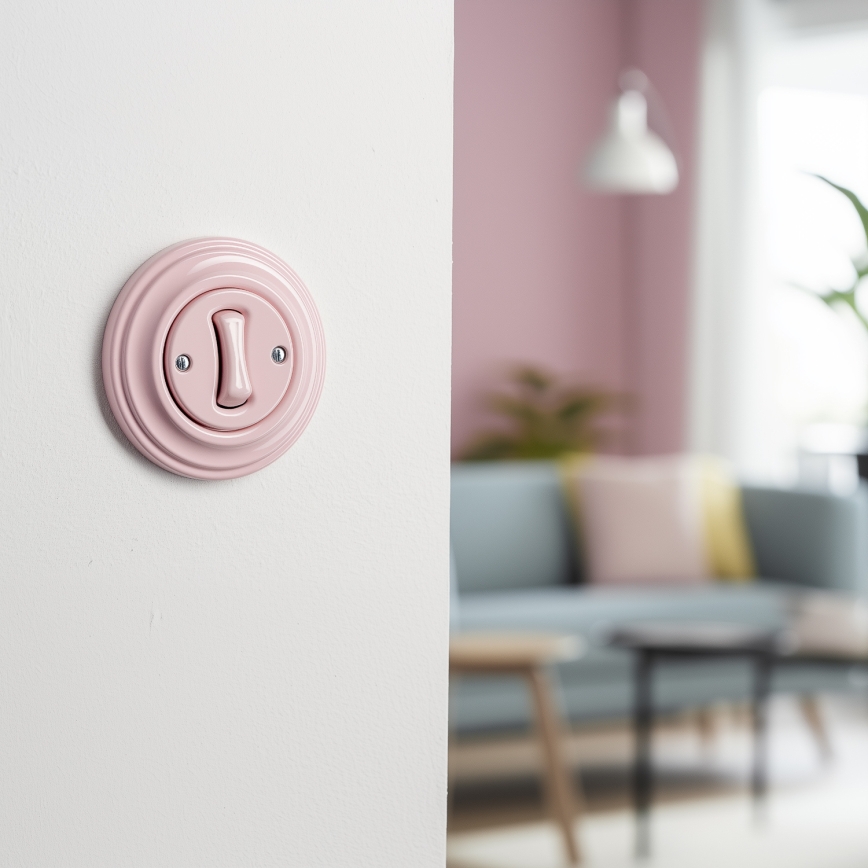 Kliklap - Retro trappströmbrytare med ram nr. 6, gammalrosa