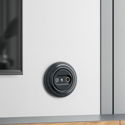 Kliklap - Retro TV-/FM-uttag (avslutande) med ram i antracit